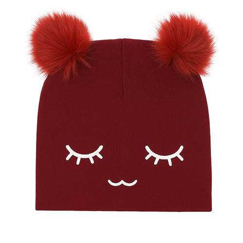 کلاه بچگانه پوم پوم طرح لبخند | رنگ زرشکی