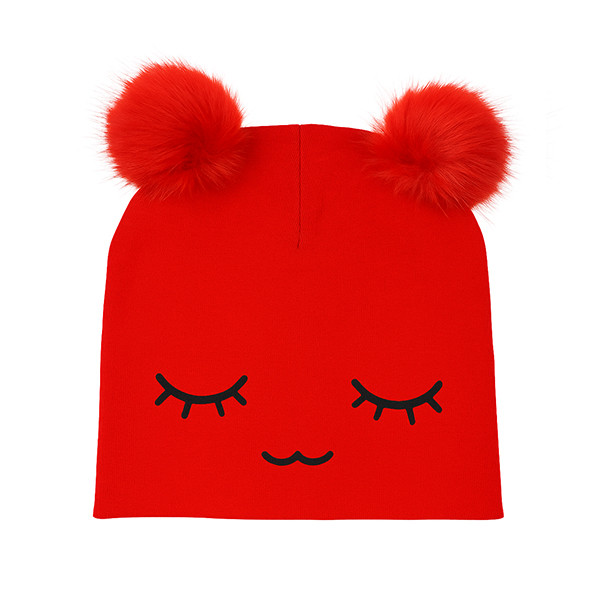 کلاه بچگانه پوم پوم طرح لبخند | رنگ قرمز