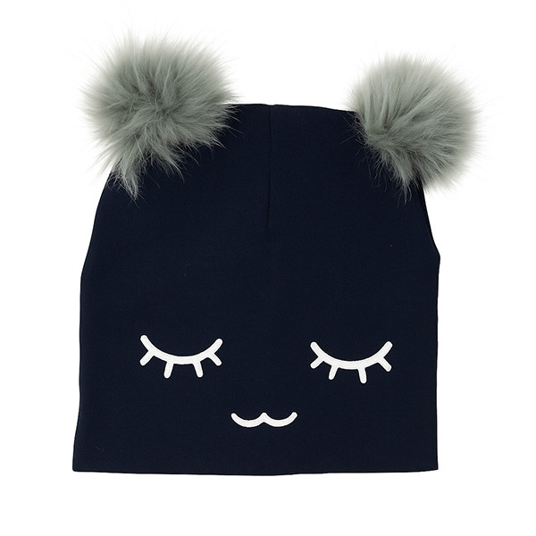 کلاه بچگانه پوم پوم طرح لبخند | رنگ مشکی